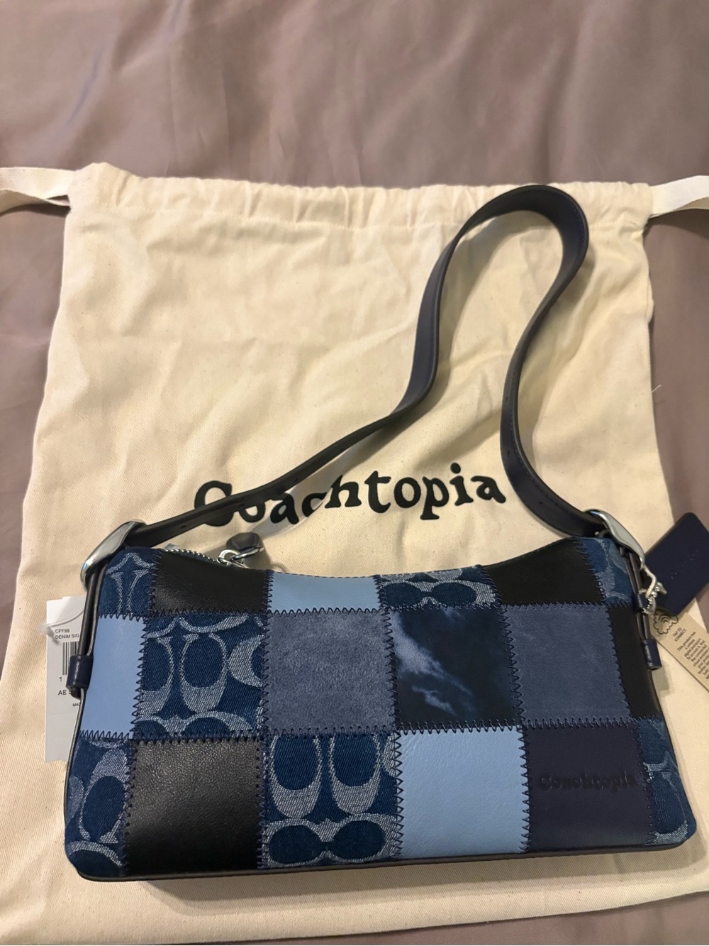 Coach Blue Patchwork Shoulder Bag with Navy Strap Coachtopia Denim